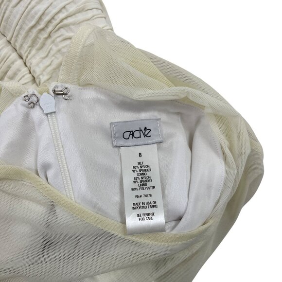 Cache White Mesh Sheer Cap Sleeve Ruched Mini Dress Size 8 - Picture 4 of 5